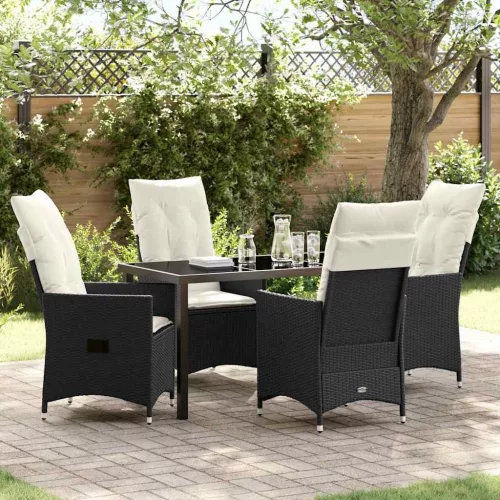 vidaXL Kert étkező szett párnával 5 pcs Fekete Poli rattan