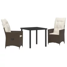   vidaXL 3 részes kerti étkező szett párnákkal, barna polirattan