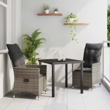   vidaXL Kert étkező szett párnával 3 pcs Szürke Poli rattan