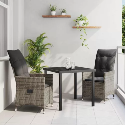 vidaXL Kert étkező szett párnával 3 pcs Szürke Poli rattan