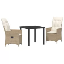   vidaXL 3 darabos kerti étkezőkészlet párnákkal bézs poli rattan