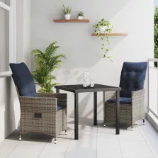 vidaXL Kert étkező szett 3 pcs Szürke polirattan