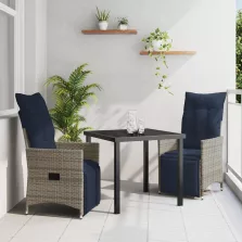 vidaXL Kert étkező szett 3 pcs Szürke polirattan