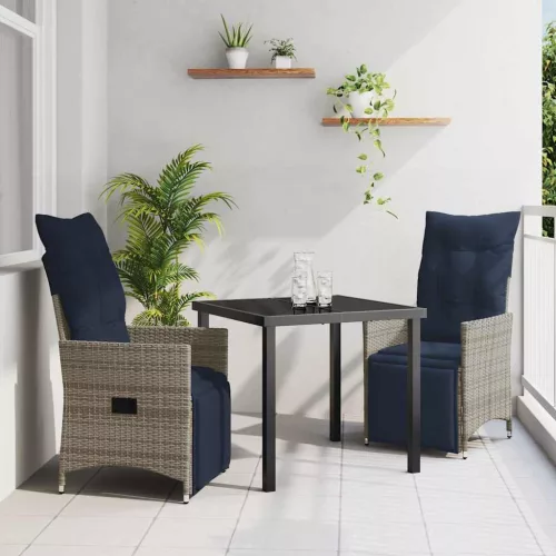 vidaXL Kert étkező szett 3 pcs Szürke polirattan