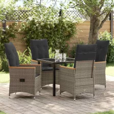   vidaXL Kert étkező szett párnával 5 pcs Szürke Poli rattan