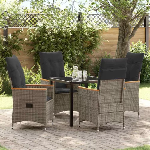 vidaXL Kert étkező szett párnával 5 pcs Szürke Poli rattan