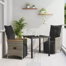   vidaXL Kert étkező szett párnával 3 pcs Szürke Poli rattan