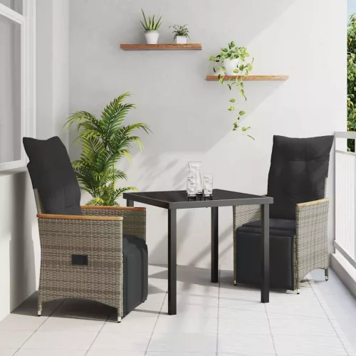 vidaXL Kert étkező szett párnával 3 pcs Szürke Poli rattan