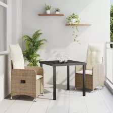   vidaXL Kert étkező szett párnával 3 pcs Bézs Poli rattan