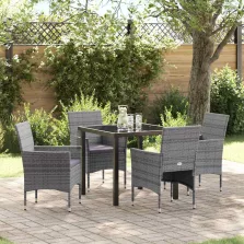   vidaXL Kert étkező szett párnával 5 pcs Szürke Poli rattan