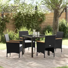   vidaXL Kert étkező szett párnával 5 pcs Fekete Poli rattan