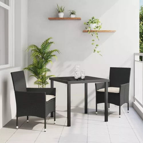 vidaXL Kert étkező szett párnával 3 pcs Fekete Poli rattan