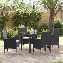   vidaXL Kert étkező szett párnával 5 pcs Fekete Poli rattan