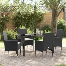   vidaXL Kert étkező szett párnával 5 pcs Fekete Poli rattan