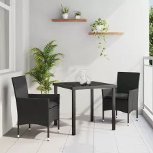   vidaXL Kert étkező szett párnával 3 pcs Fekete Poli rattan