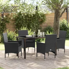   vidaXL Kert étkező szett párnával 5 pcs Fekete Poli rattan