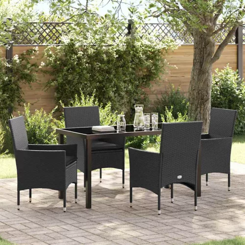 vidaXL Kert étkező szett párnával 5 pcs Fekete Poli rattan
