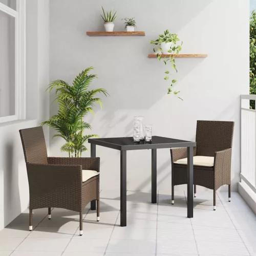 vidaXL Kert étkező szett párnával 3 pcs Barna Poli rattan