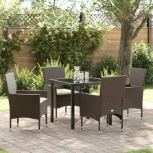   vidaXL Kert étkező szett párnával 5 pcs Barna Poli rattan