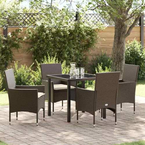 vidaXL Kert étkező szett párnával 5 pcs Barna Poli rattan