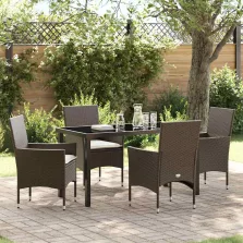   vidaXL Kert étkező szett párnával 5 pcs Barna Poli rattan