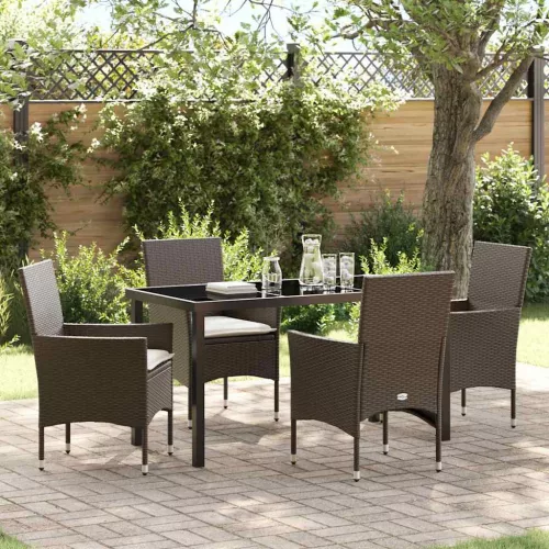 vidaXL Kert étkező szett párnával 5 pcs Barna Poli rattan