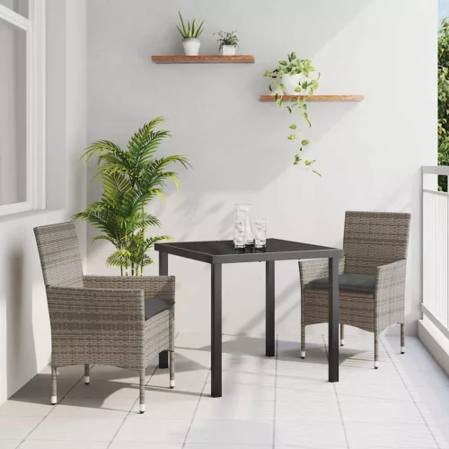 vidaXL Kert étkező szett párnával 3 pcs Szürke Poli rattan