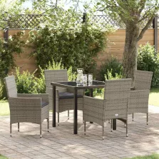   vidaXL Kert étkező szett párnával 5 pcs Szürke Poli rattan