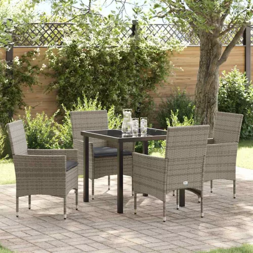 vidaXL Kert étkező szett párnával 5 pcs Szürke Poli rattan