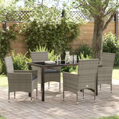 vidaXL Kert étkező szett párnával 5 pcs Szürke Poli rattan