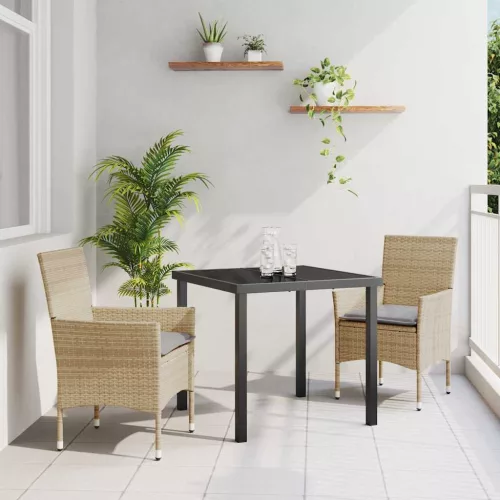 vidaXL Kert étkező szett párnával 3 pcs Bézs Poli rattan