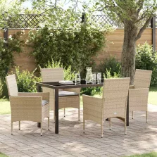   vidaXL Kert étkező szett párnával 5 pcs Bézs Poli rattan