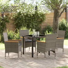   vidaXL Kert étkező szett párnával 5 pcs Szürke Poli rattan