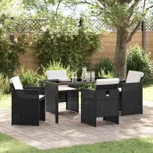   vidaXL Kert étkező szett párnával 5 pcs Fekete Poli rattan