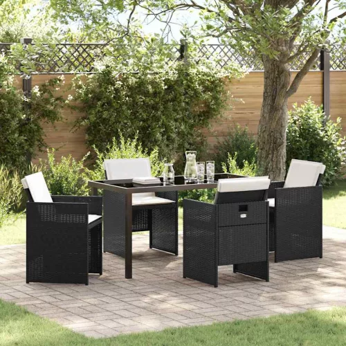vidaXL Kert étkező szett párnával 5 pcs Fekete Poli rattan