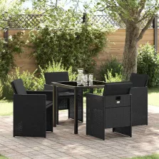   vidaXL Kert étkező szett párnával 5 pcs Fekete Poli rattan