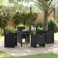   vidaXL Kert étkező szett párnával 5 pcs Fekete Poli rattan