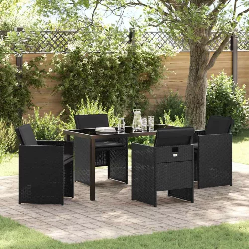 vidaXL Kert étkező szett párnával 5 pcs Fekete Poli rattan
