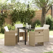   vidaXL Kert étkező szett párnával 5 pcs Bézs Poli rattan
