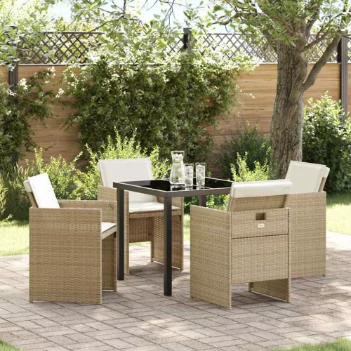 vidaXL Kert étkező szett párnával 5 pcs Bézs Poli rattan