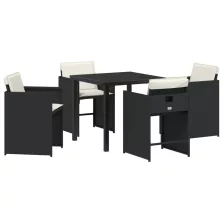   vidaXL 5 darabos kerti étkezőkészlet párnákkal fekete poli rattannal