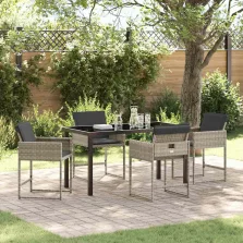   vidaXL Kert étkező szett párnával 5 pcs Világosszürke Poli rattan