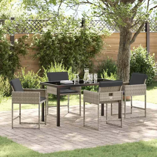 vidaXL Kert étkező szett párnával 5 pcs Világosszürke Poli rattan