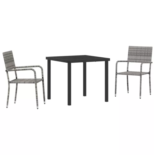 vidaXL 3 részes kerti étkező szett szürke polirattan