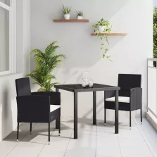   vidaXL Kert étkező szett párnával 3 pcs Fekete Poli rattan