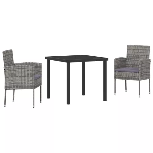 vidaXL 3 részes kertibútor szett párnákkal, szürke, polirattan