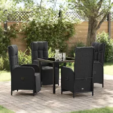   vidaXL Kert étkező szett párnával 5 pcs Fekete Poli rattan