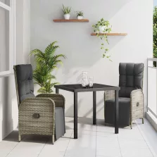   vidaXL Kert étkező szett párnával 3 pcs Szürke Poli rattan