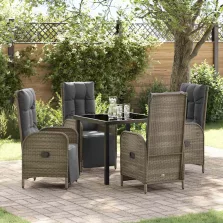   vidaXL Kert étkező szett párnával 5 pcs Szürke Poli rattan