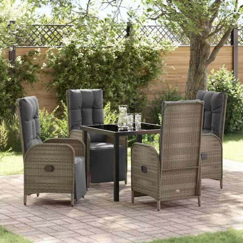 vidaXL Kert étkező szett párnával 5 pcs Szürke Poli rattan
